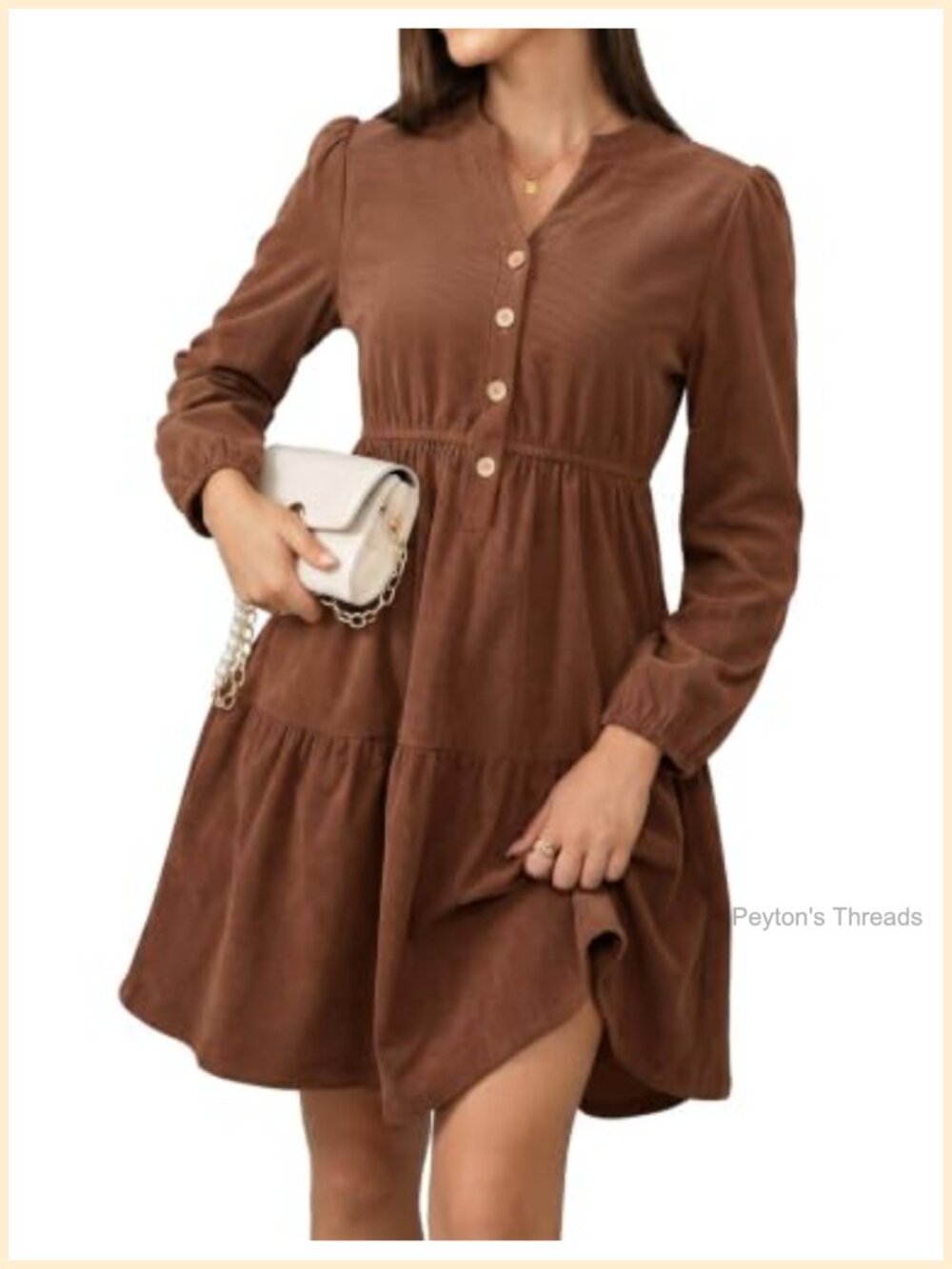 Women's Corduroy Midi Dress Long Sleeve V-Neck Tiered Fall Wedding Guest